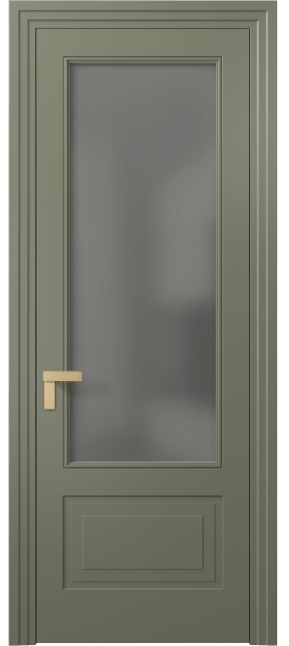 Межкомнатная дверь Рокка 8342 Матовый оливковый тёмный Сатинированное серое стекло, триплекс Цена 82899 ₽ | Volhovec